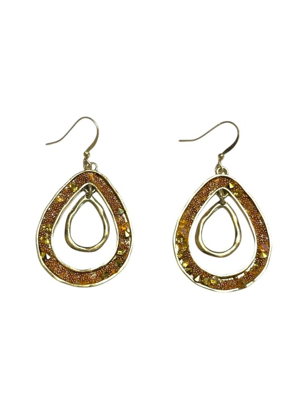Brown Metal Nesting Teardrop Fish Hook Earrings